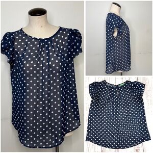 Navy Blue Polka Dot Women's Blouse Medium by April